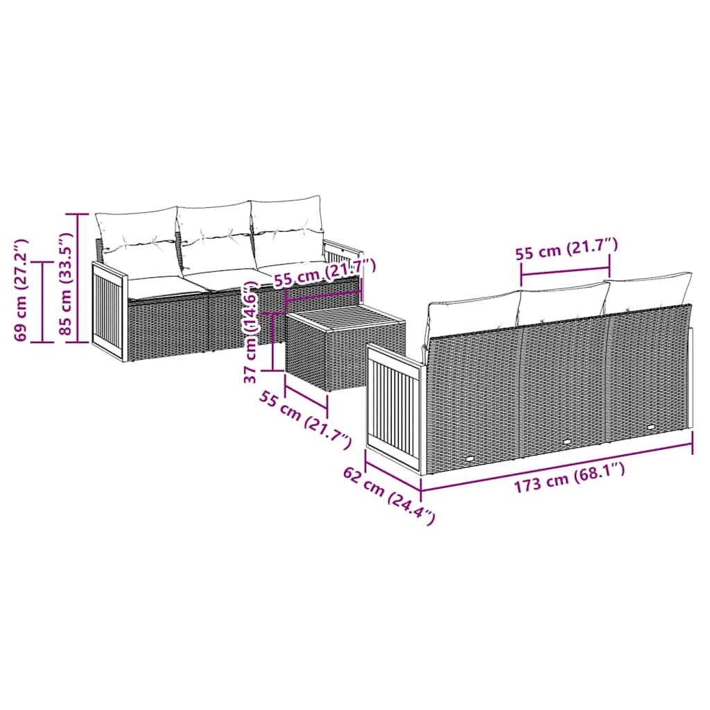 7-delige tuinbankset met kussens, grijs polyrotan is nu te koop bij PeponiXL, paradijselijk wonen!