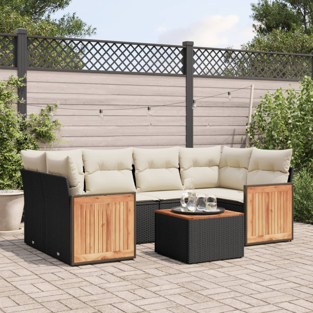 7-delige Loungeset met kussens poly rattan zwart is nu te koop bij PeponiXL, paradijselijk wonen!