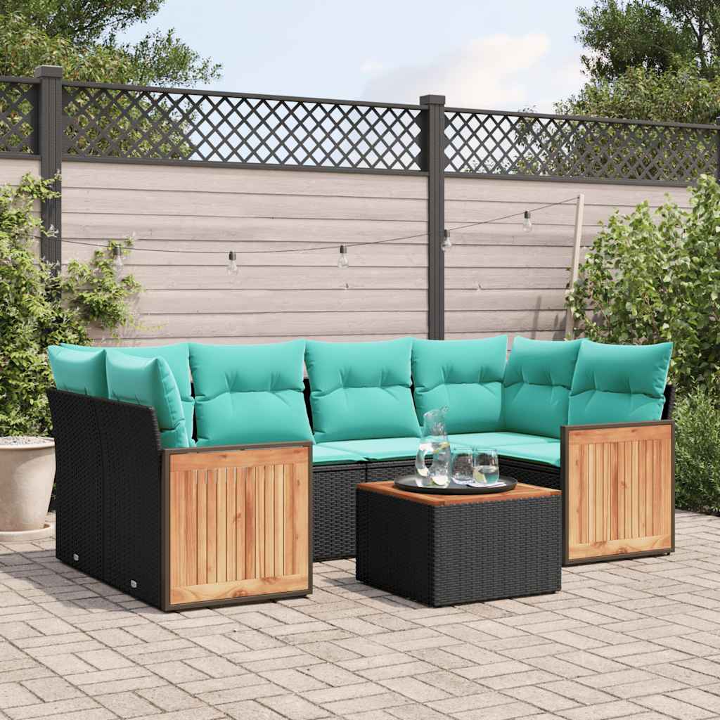 7-delige tuinbankset met kussens van zwart polyrotan is nu te koop bij PeponiXL, paradijselijk wonen!