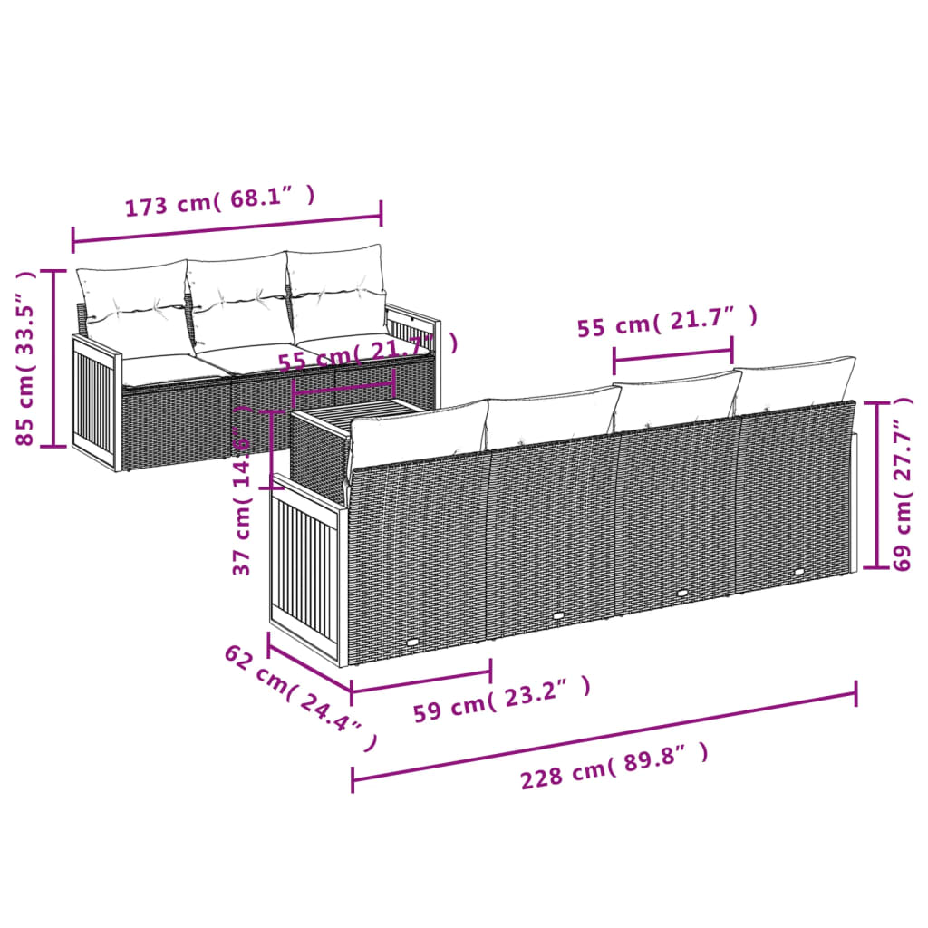 8-delige Loungeset met kussens poly rattan zwart is nu te koop bij PeponiXL, paradijselijk wonen!