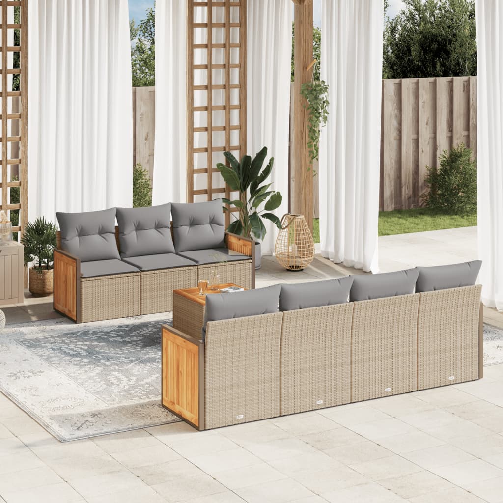 8-delige Loungeset met kussens poly rattan beige is nu te koop bij PeponiXL, paradijselijk wonen!