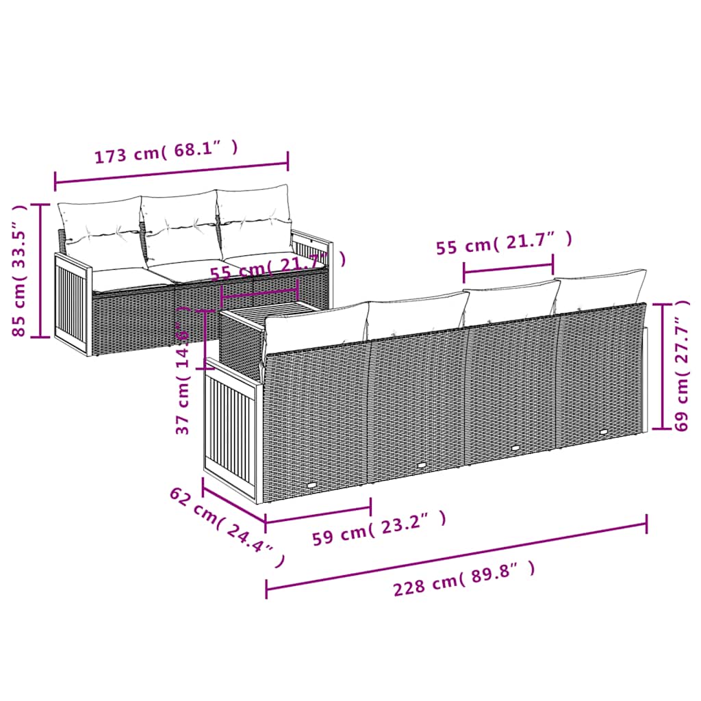 8-delige tuinbankset met kussens, grijs polyrotan is nu te koop bij PeponiXL, paradijselijk wonen!