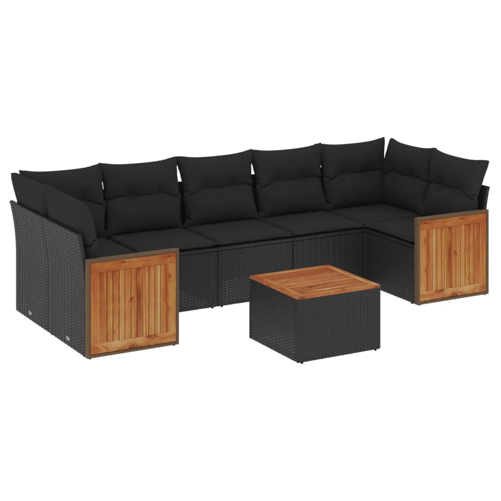 8-delige Loungeset met kussens poly rattan zwart is nu te koop bij PeponiXL, paradijselijk wonen!