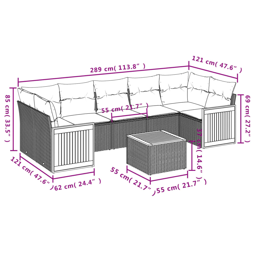8-delige Loungeset met kussens poly rattan zwart is nu te koop bij PeponiXL, paradijselijk wonen!