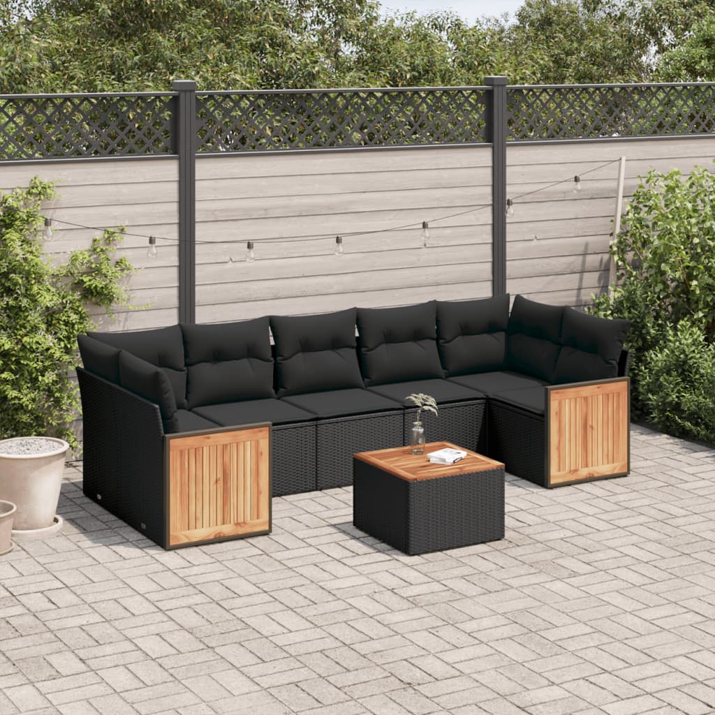 8-delige Loungeset met kussens poly rattan zwart is nu te koop bij PeponiXL, paradijselijk wonen!