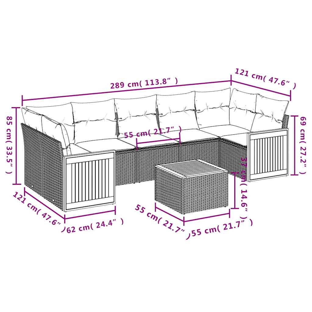 8-delige tuinbankset met kussens, zwart polyrotan is nu te koop bij PeponiXL, paradijselijk wonen!