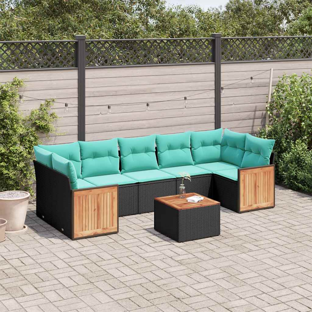 8-delige tuinbankset met kussens, zwart polyrotan is nu te koop bij PeponiXL, paradijselijk wonen!
