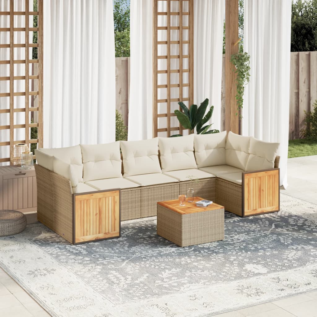 8-delige Loungeset met kussens poly rattan beige is nu te koop bij PeponiXL, paradijselijk wonen!