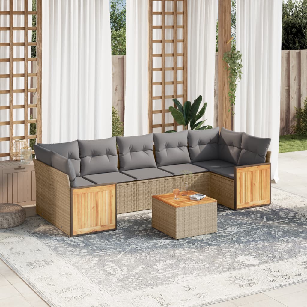 8-delige Loungeset met kussens poly rattan beige is nu te koop bij PeponiXL, paradijselijk wonen!