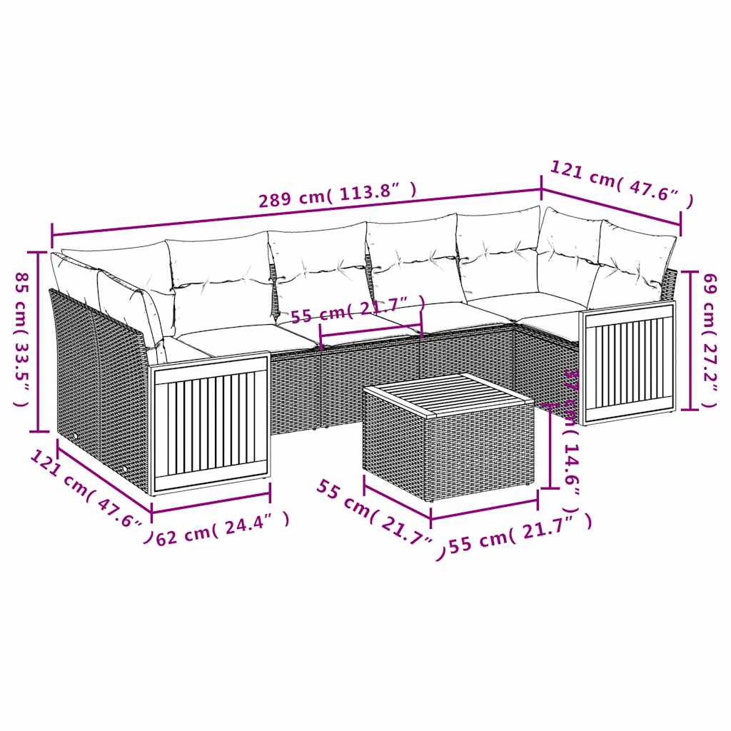8-delige tuinbankset met kussens, grijs polyrotan is nu te koop bij PeponiXL, paradijselijk wonen!