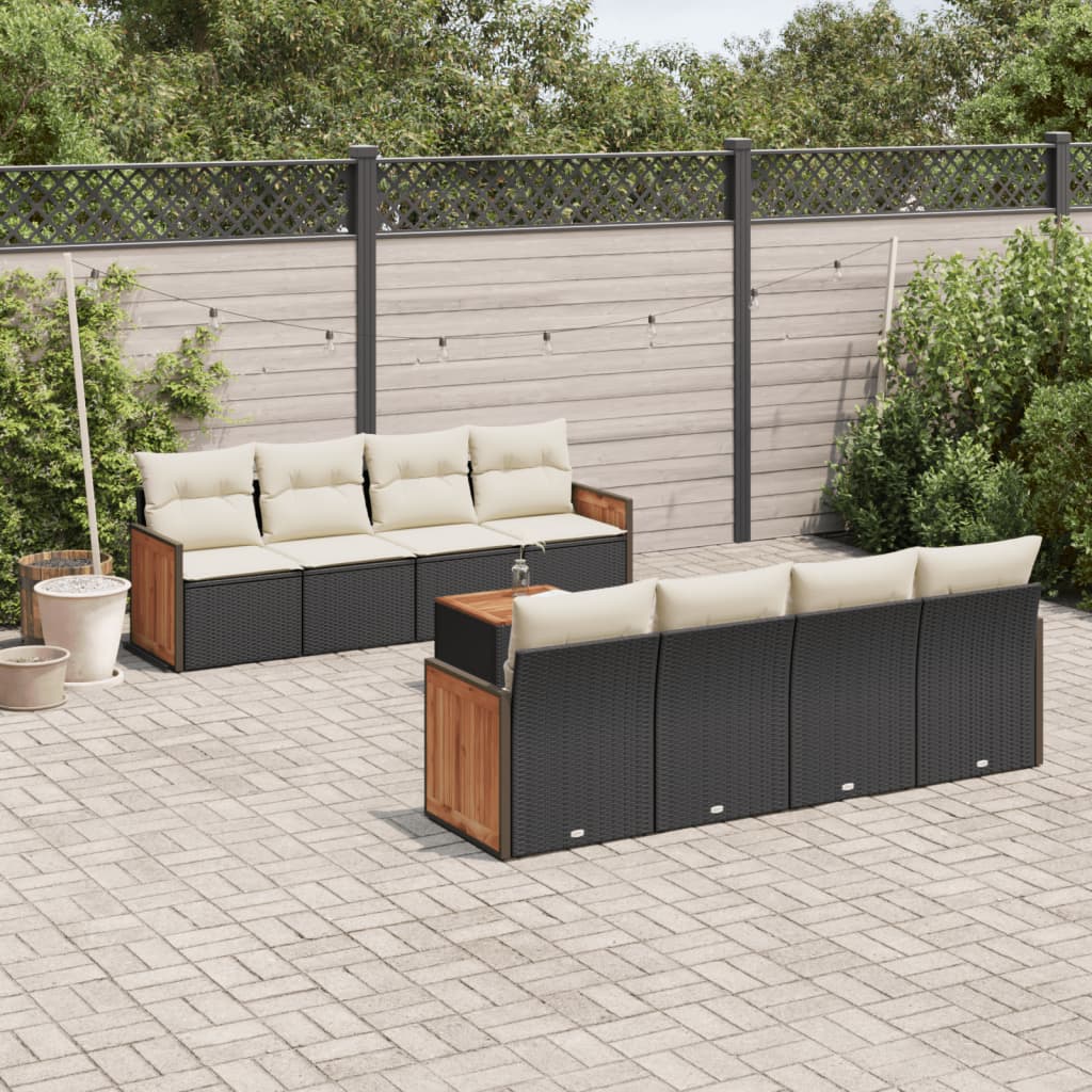 9-delige Loungeset met kussens poly rattan zwart is nu te koop bij PeponiXL, paradijselijk wonen!