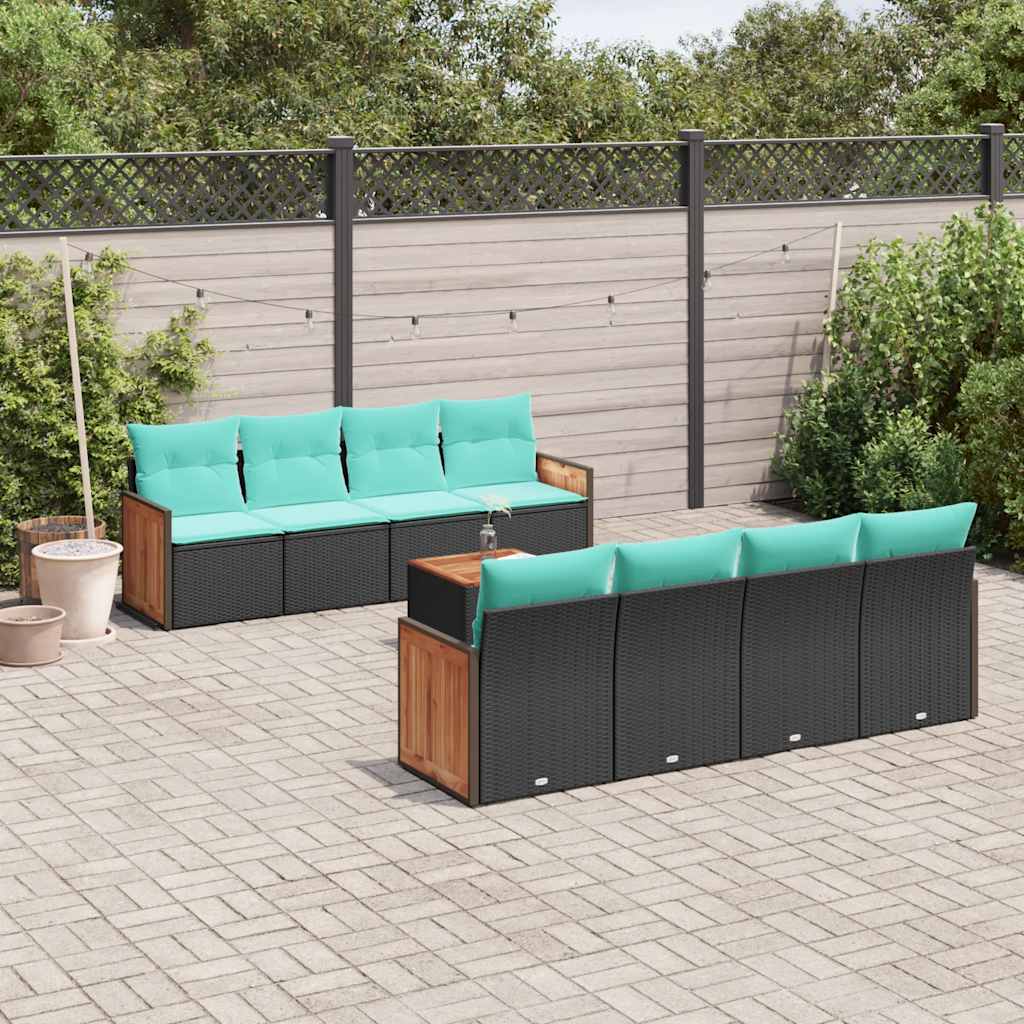 9-delige tuinbankset met kussens van zwart polyrotan is nu te koop bij PeponiXL, paradijselijk wonen!