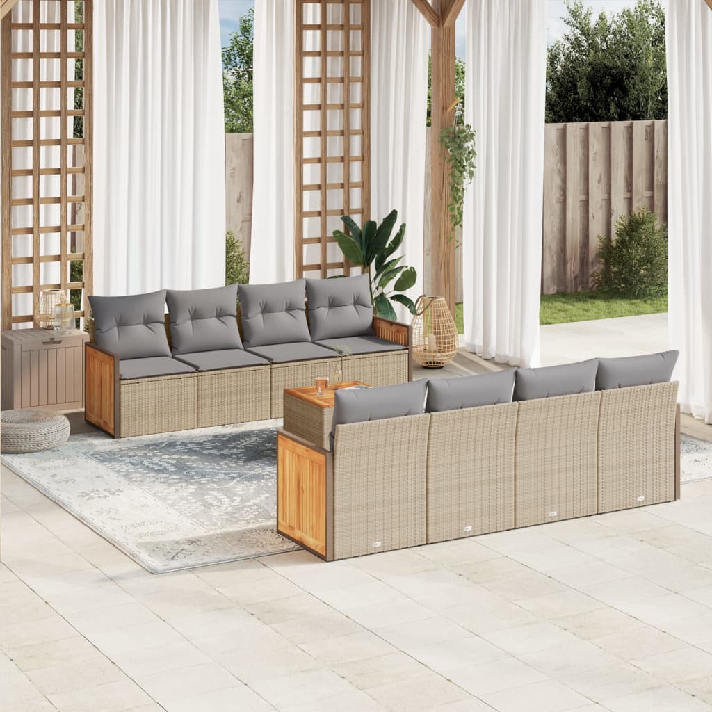 9-delige Loungeset met kussens poly rattan beige is nu te koop bij PeponiXL, paradijselijk wonen!