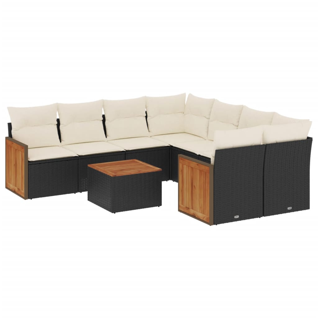 9-delige Loungeset met kussens poly rattan zwart is nu te koop bij PeponiXL, paradijselijk wonen!