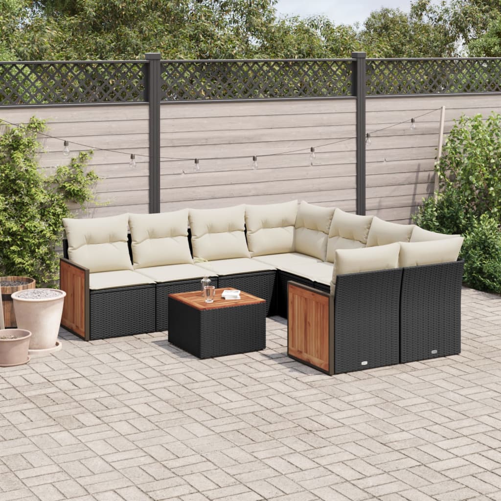9-delige Loungeset met kussens poly rattan zwart is nu te koop bij PeponiXL, paradijselijk wonen!