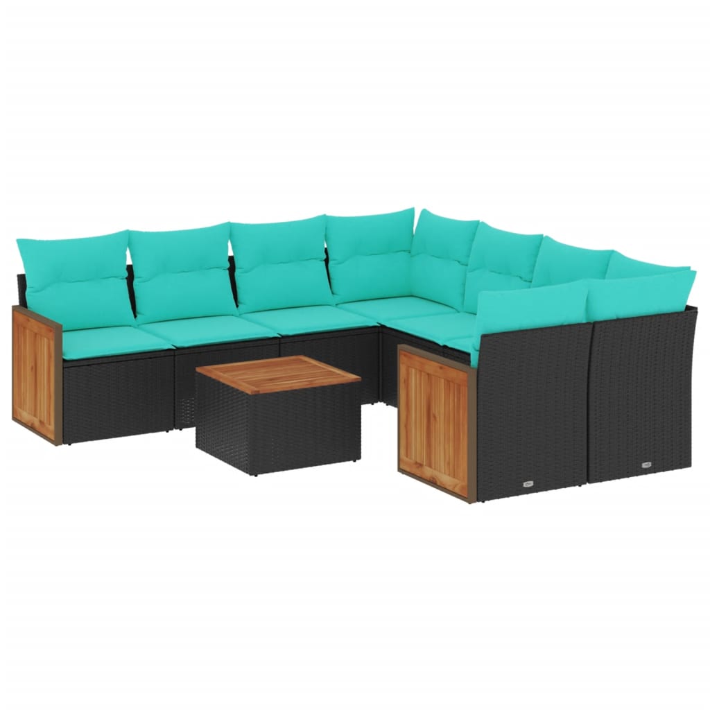 9-delige tuinbankset met kussens van zwart polyrotan is nu te koop bij PeponiXL, paradijselijk wonen!
