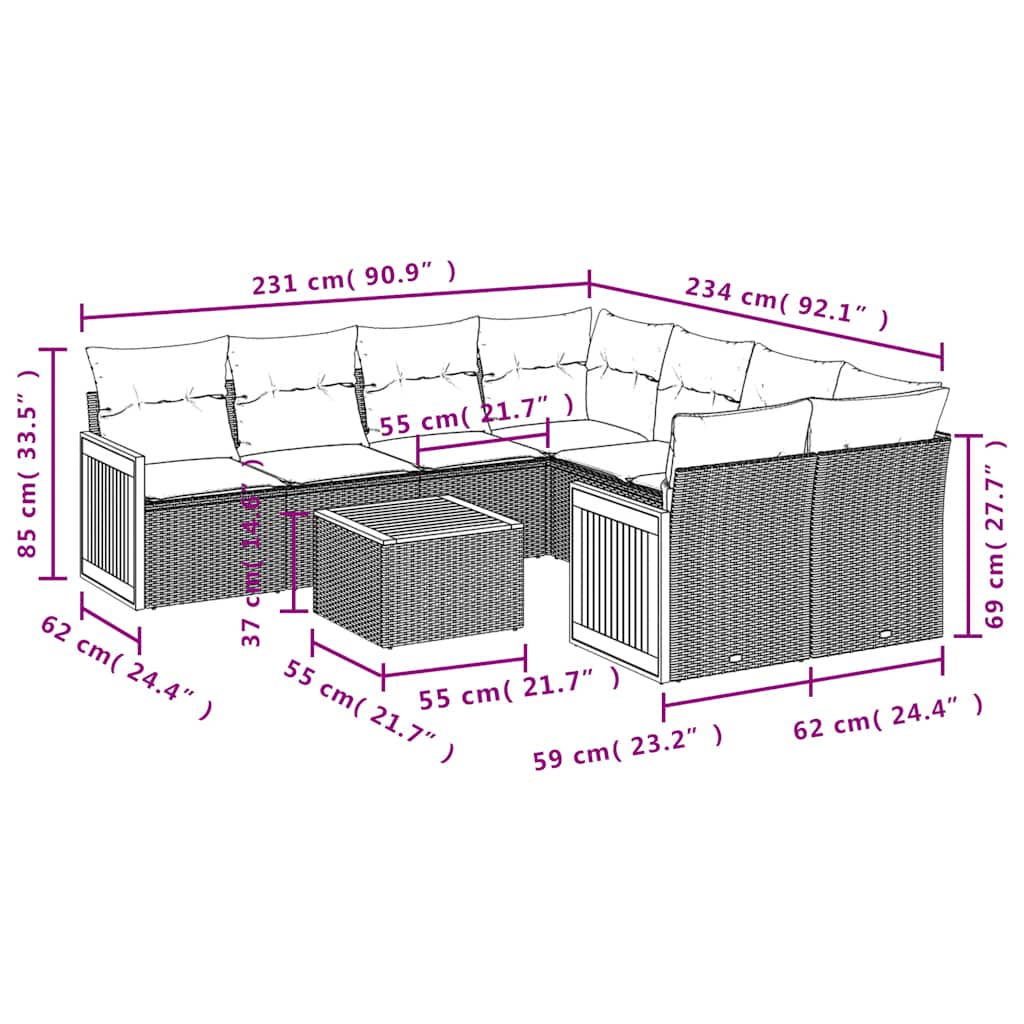 9-delige tuinbankset met kussens van zwart polyrotan is nu te koop bij PeponiXL, paradijselijk wonen!