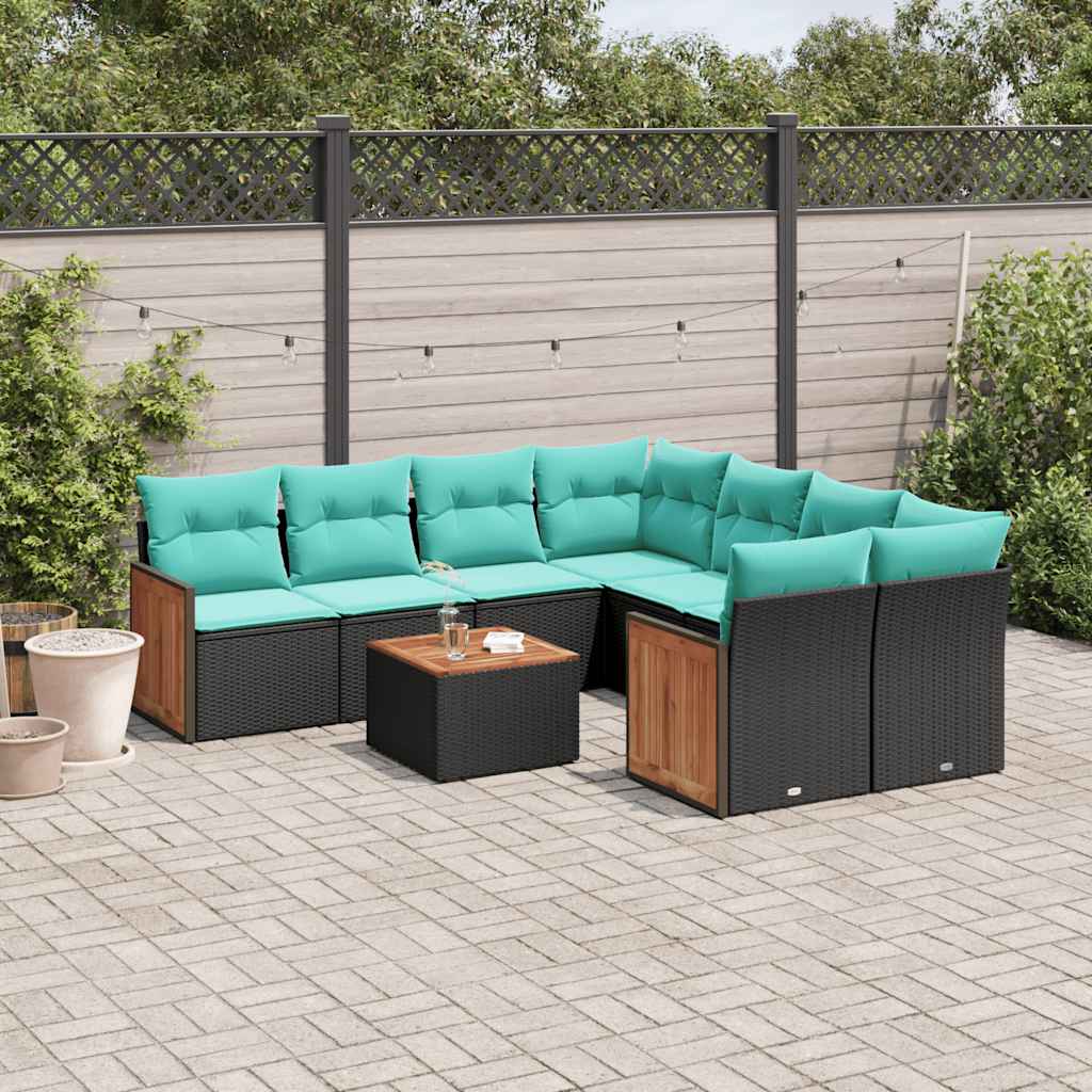 9-delige tuinbankset met kussens van zwart polyrotan is nu te koop bij PeponiXL, paradijselijk wonen!