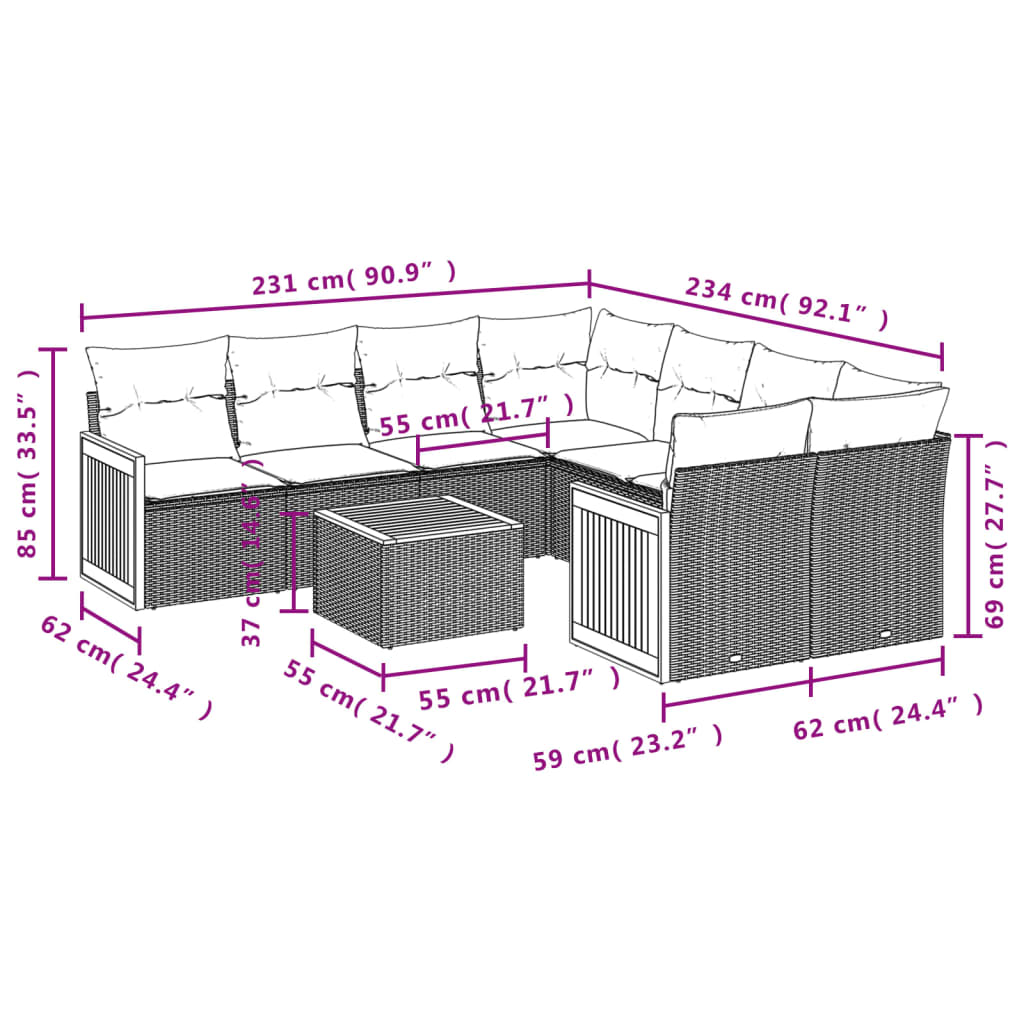 9-delige Loungeset met kussens poly rattan beige is nu te koop bij PeponiXL, paradijselijk wonen!
