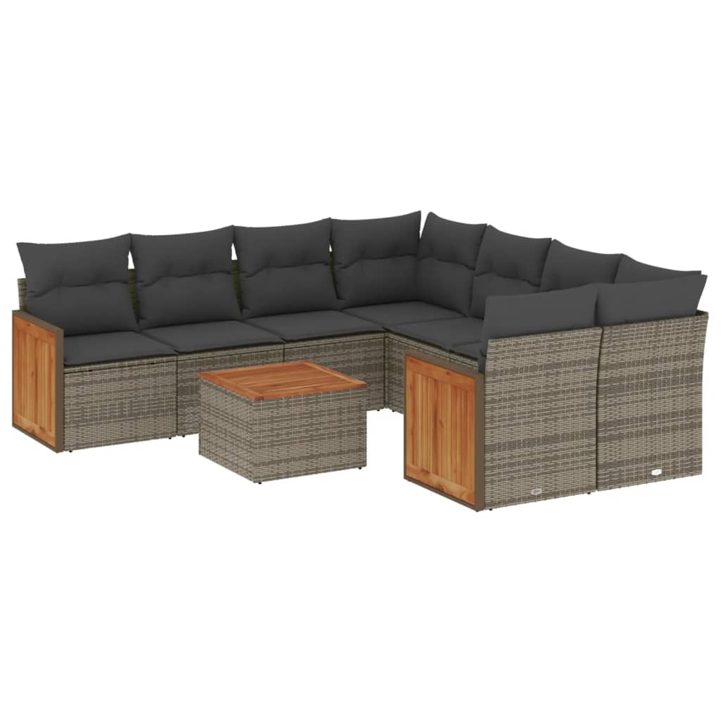 9-delige Loungeset met kussens poly rattan grijs is nu te koop bij PeponiXL, paradijselijk wonen!