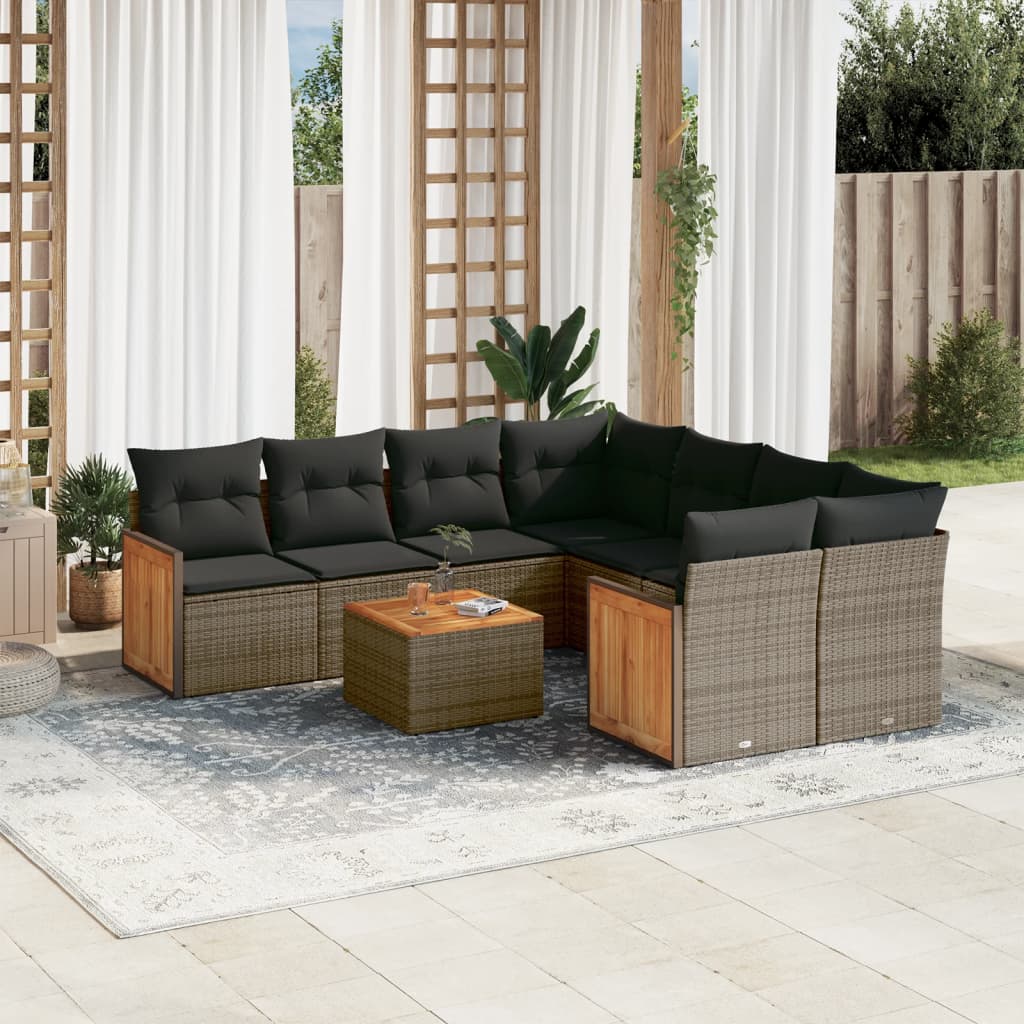 9-delige Loungeset met kussens poly rattan grijs is nu te koop bij PeponiXL, paradijselijk wonen!