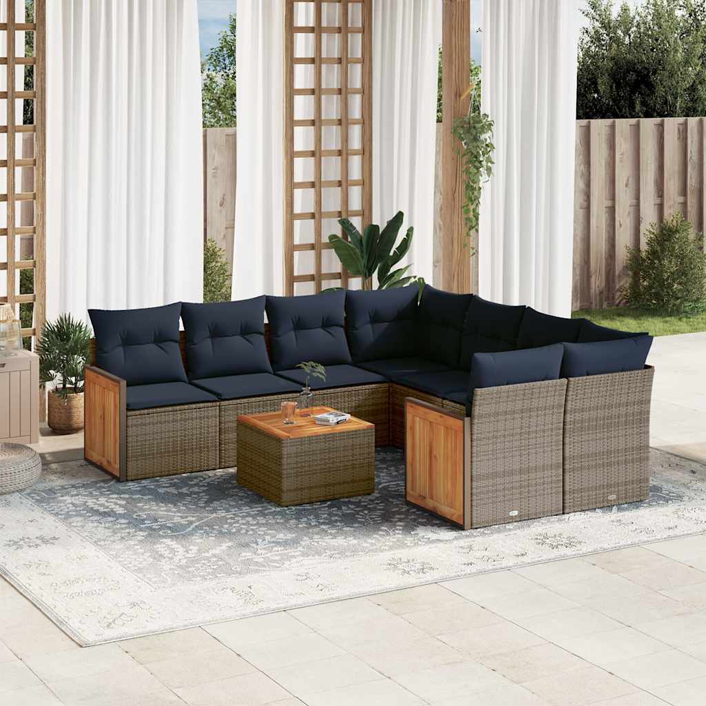 9-delige tuinbankset met kussens, grijs polyrotan is nu te koop bij PeponiXL, paradijselijk wonen!