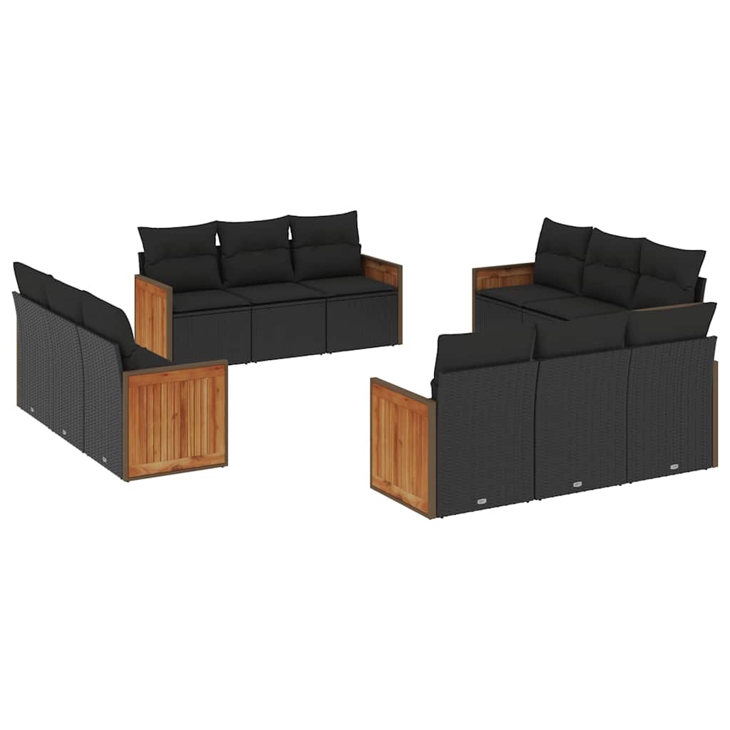 12-delige Loungeset met kussens poly rattan zwart is nu te koop bij PeponiXL, paradijselijk wonen!