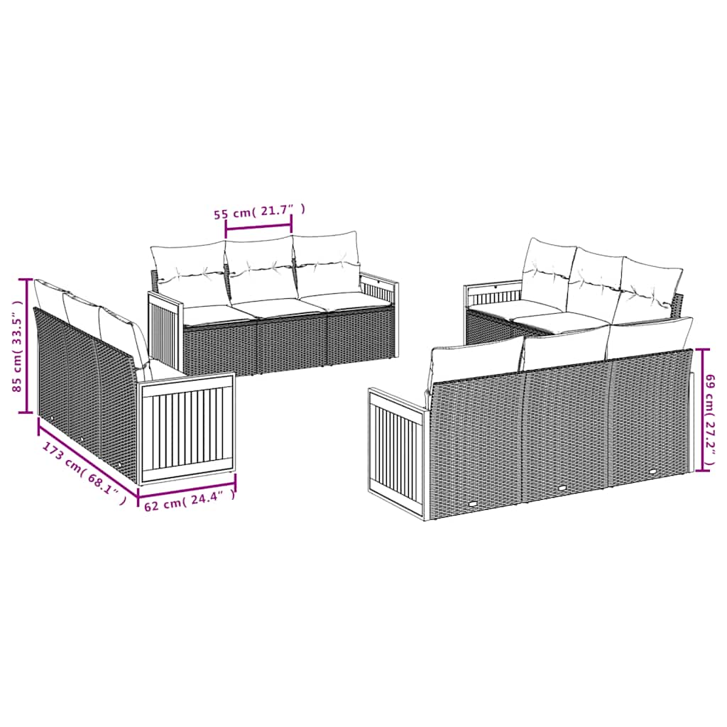 12-delige Loungeset met kussens poly rattan zwart is nu te koop bij PeponiXL, paradijselijk wonen!