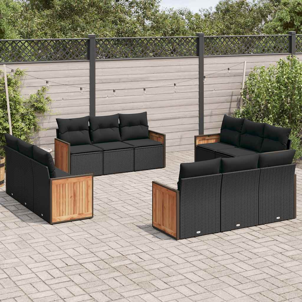 12-delige Loungeset met kussens poly rattan zwart is nu te koop bij PeponiXL, paradijselijk wonen!