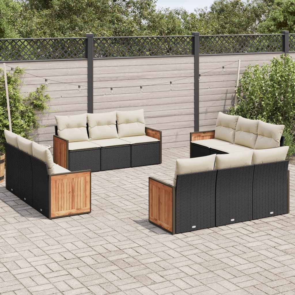12-delige Loungeset met kussens poly rattan zwart is nu te koop bij PeponiXL, paradijselijk wonen!