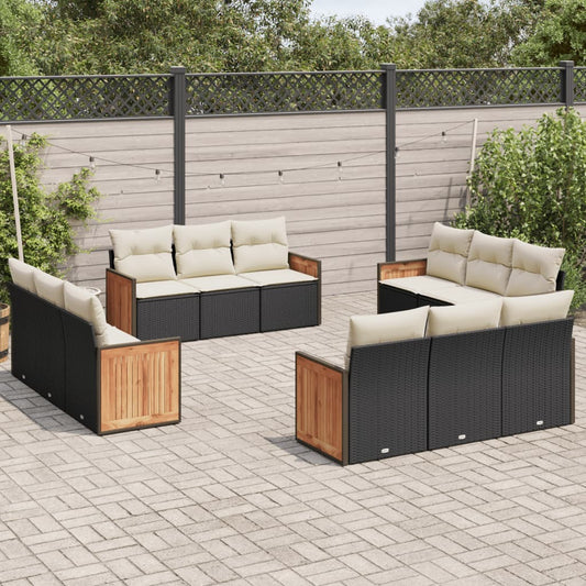 12-delige Loungeset met kussens poly rattan zwart is nu te koop bij PeponiXL, paradijselijk wonen!