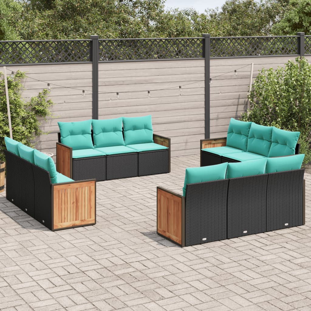 12-delige tuinbankset met kussens van zwart polyrotan is nu te koop bij PeponiXL, paradijselijk wonen!