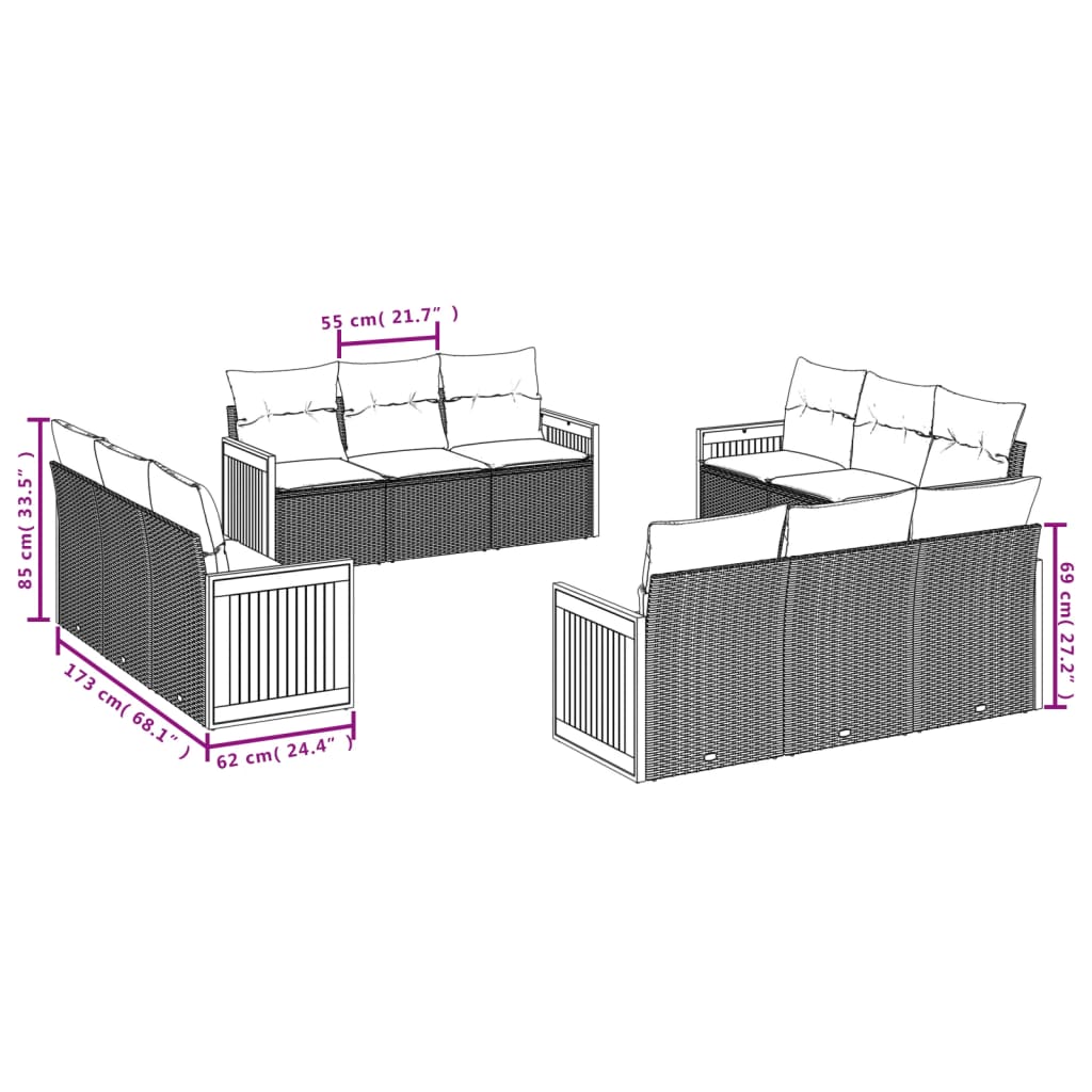 12-delige Loungeset met kussens poly rattan beige is nu te koop bij PeponiXL, paradijselijk wonen!