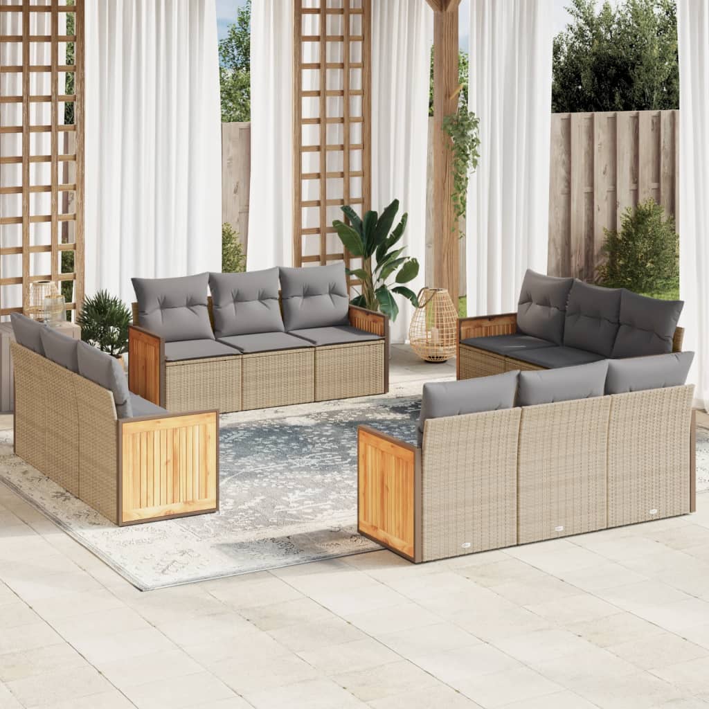 12-delige Loungeset met kussens poly rattan beige is nu te koop bij PeponiXL, paradijselijk wonen!