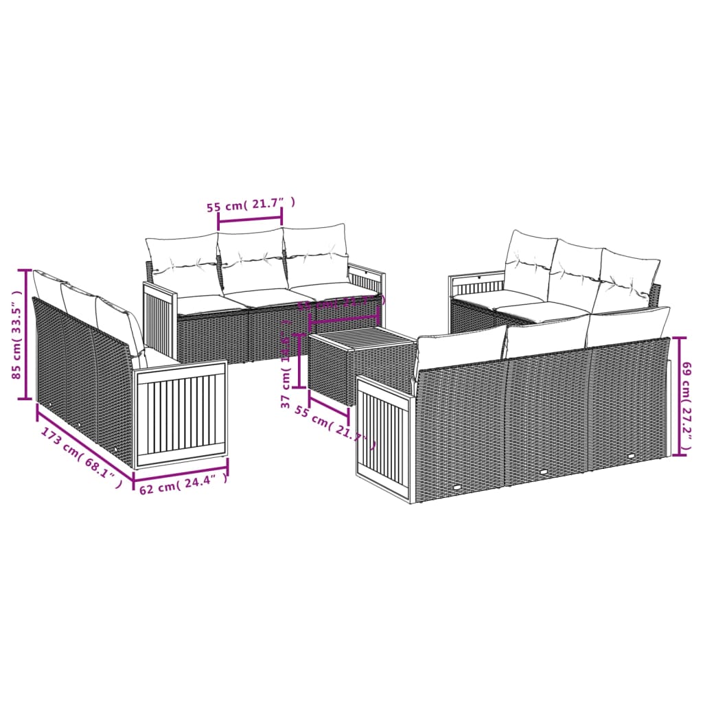 13-delige Loungeset met kussens poly rattan zwart is nu te koop bij PeponiXL, paradijselijk wonen!