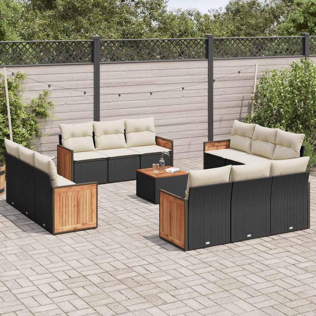 13-delige Loungeset met kussens poly rattan zwart is nu te koop bij PeponiXL, paradijselijk wonen!