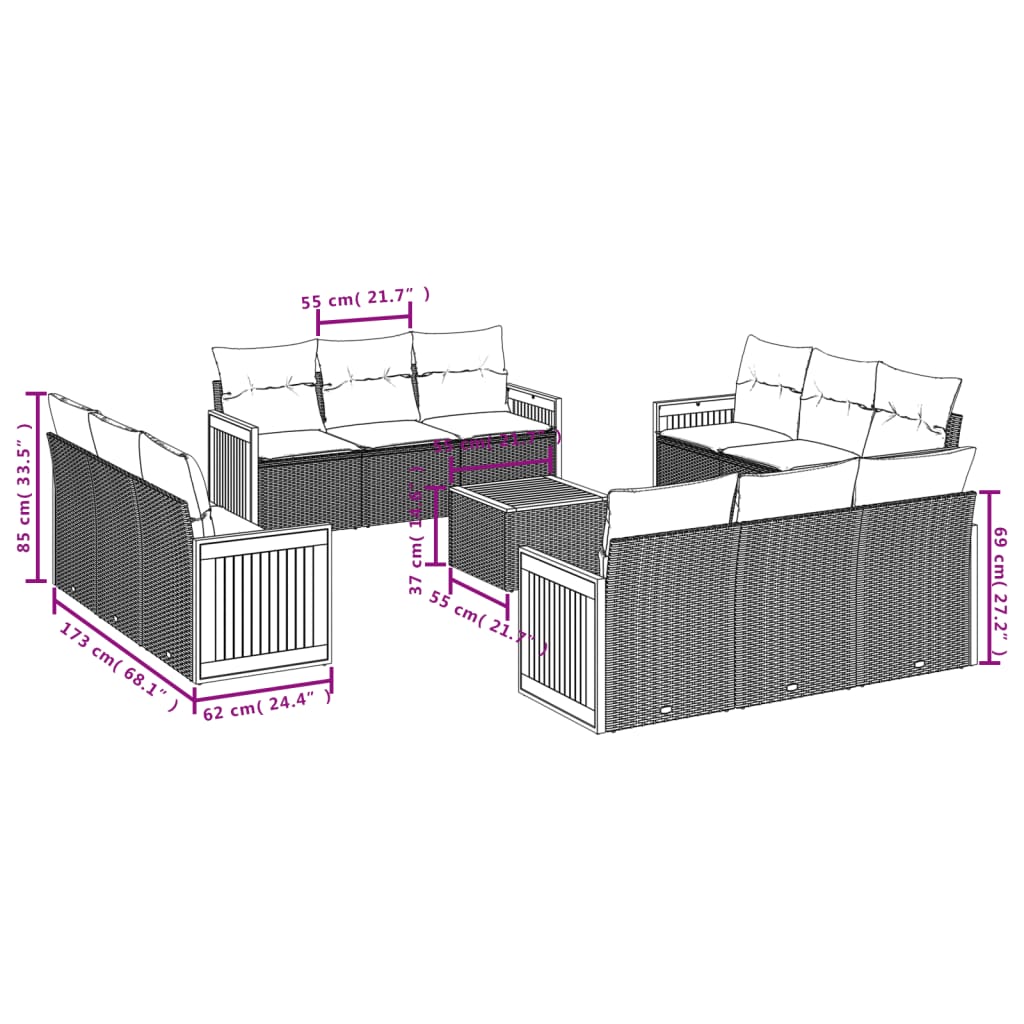 13-delige Loungeset met kussens poly rattan grijs is nu te koop bij PeponiXL, paradijselijk wonen!