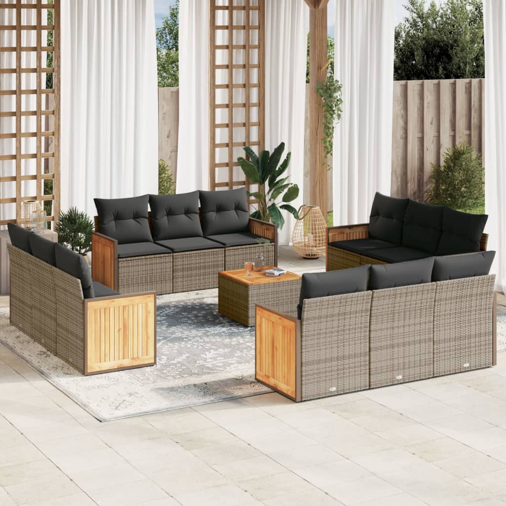 13-delige Loungeset met kussens poly rattan grijs is nu te koop bij PeponiXL, paradijselijk wonen!