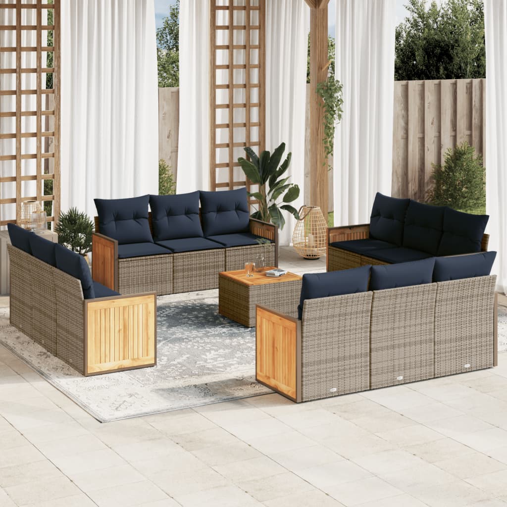 13-delige tuinbankset met kussens, grijs polyrotan is nu te koop bij PeponiXL, paradijselijk wonen!