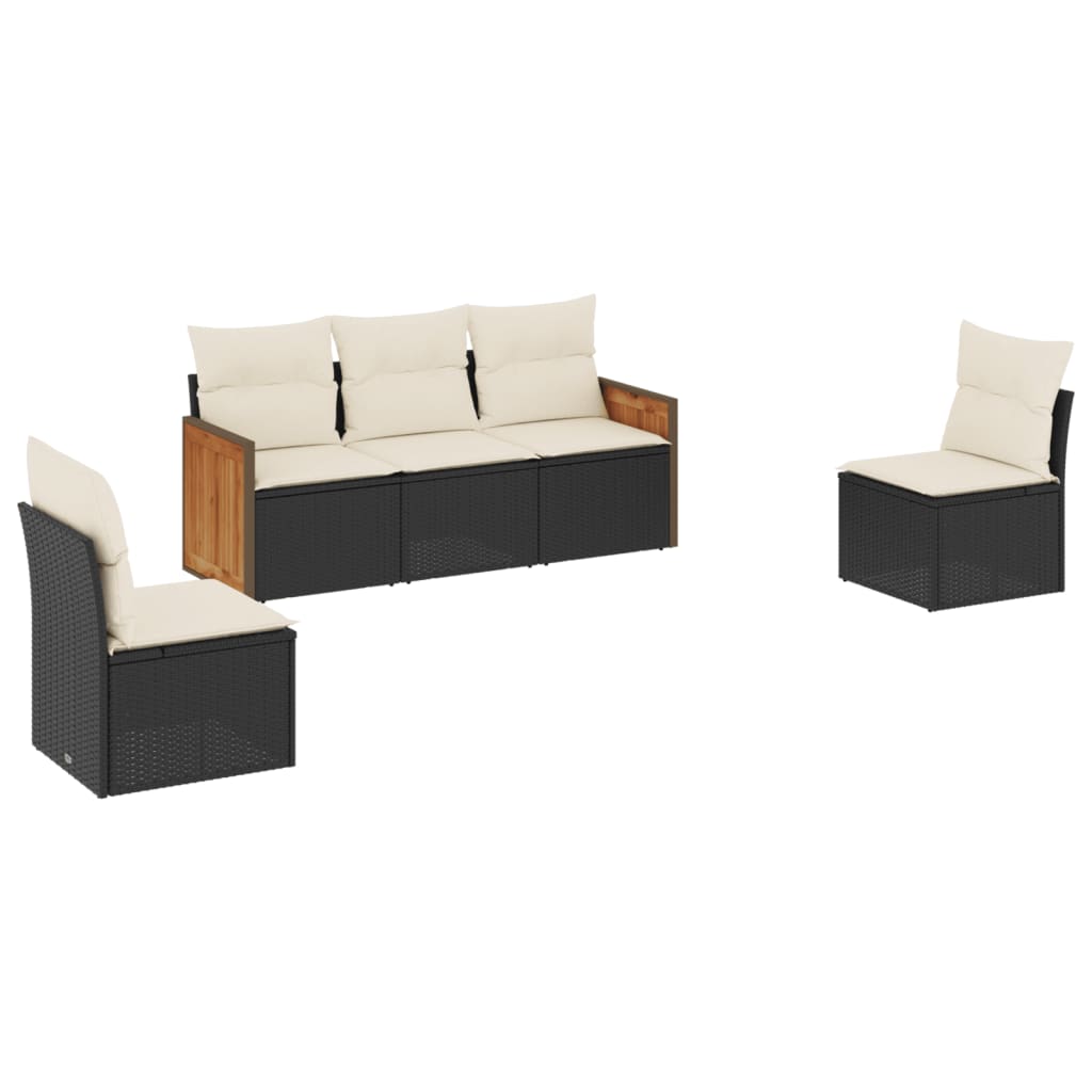 5-delige Loungeset met kussens poly rattan zwart is nu te koop bij PeponiXL, paradijselijk wonen!