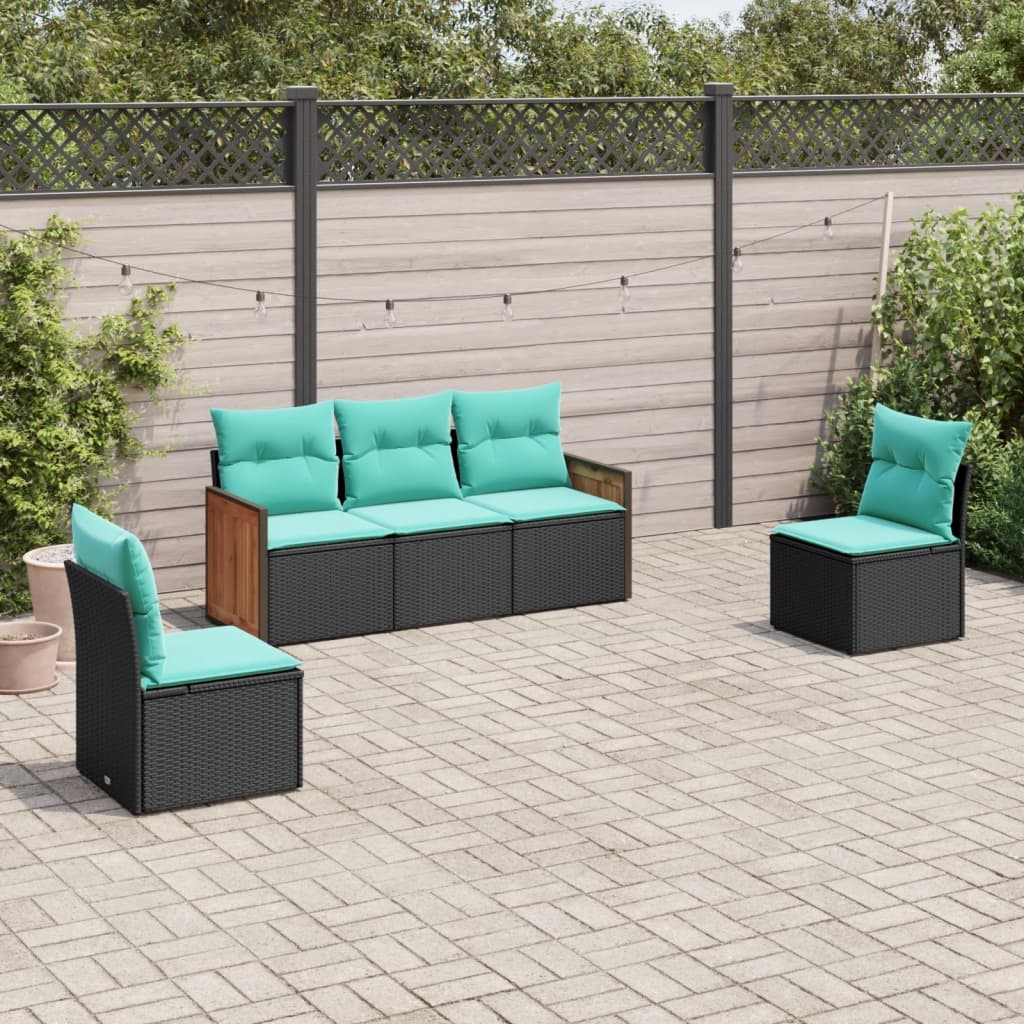 5-delige tuinbankset met kussens van zwart polyrotan is nu te koop bij PeponiXL, paradijselijk wonen!