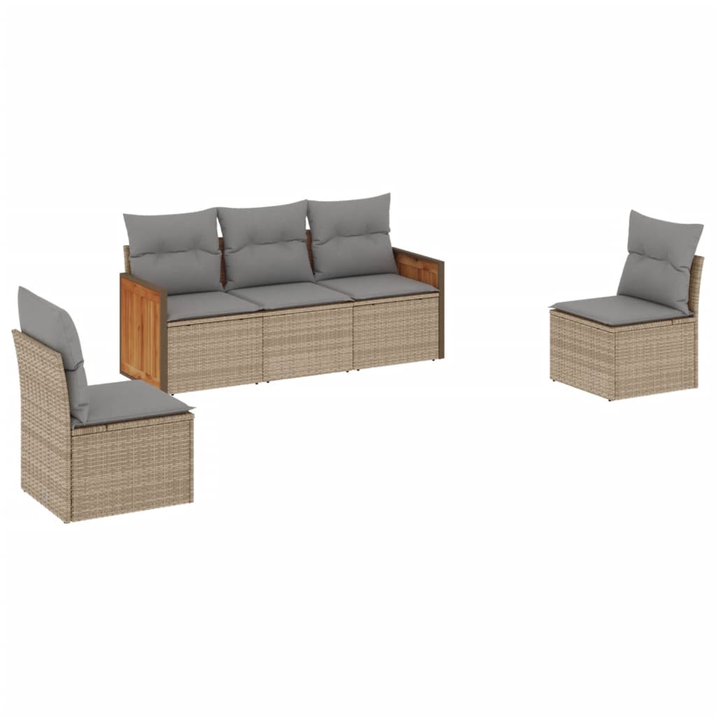 5-delige Loungeset met kussens poly rattan beige is nu te koop bij PeponiXL, paradijselijk wonen!