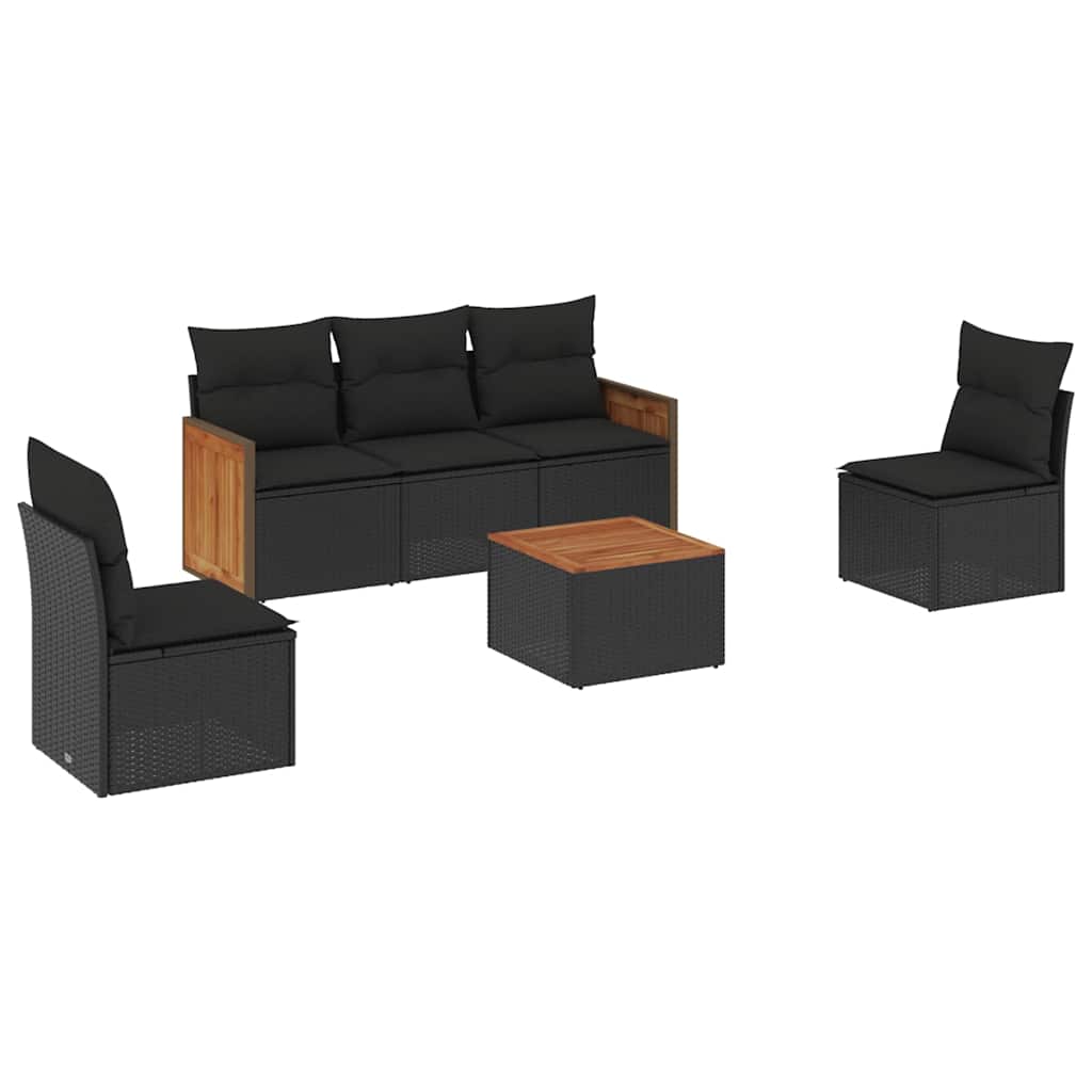 6-delige Loungeset met kussens poly rattan zwart is nu te koop bij PeponiXL, paradijselijk wonen!