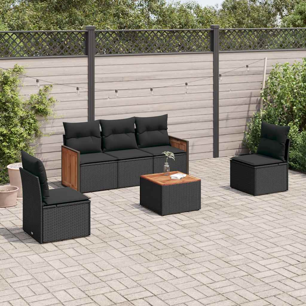 6-delige Loungeset met kussens poly rattan zwart is nu te koop bij PeponiXL, paradijselijk wonen!