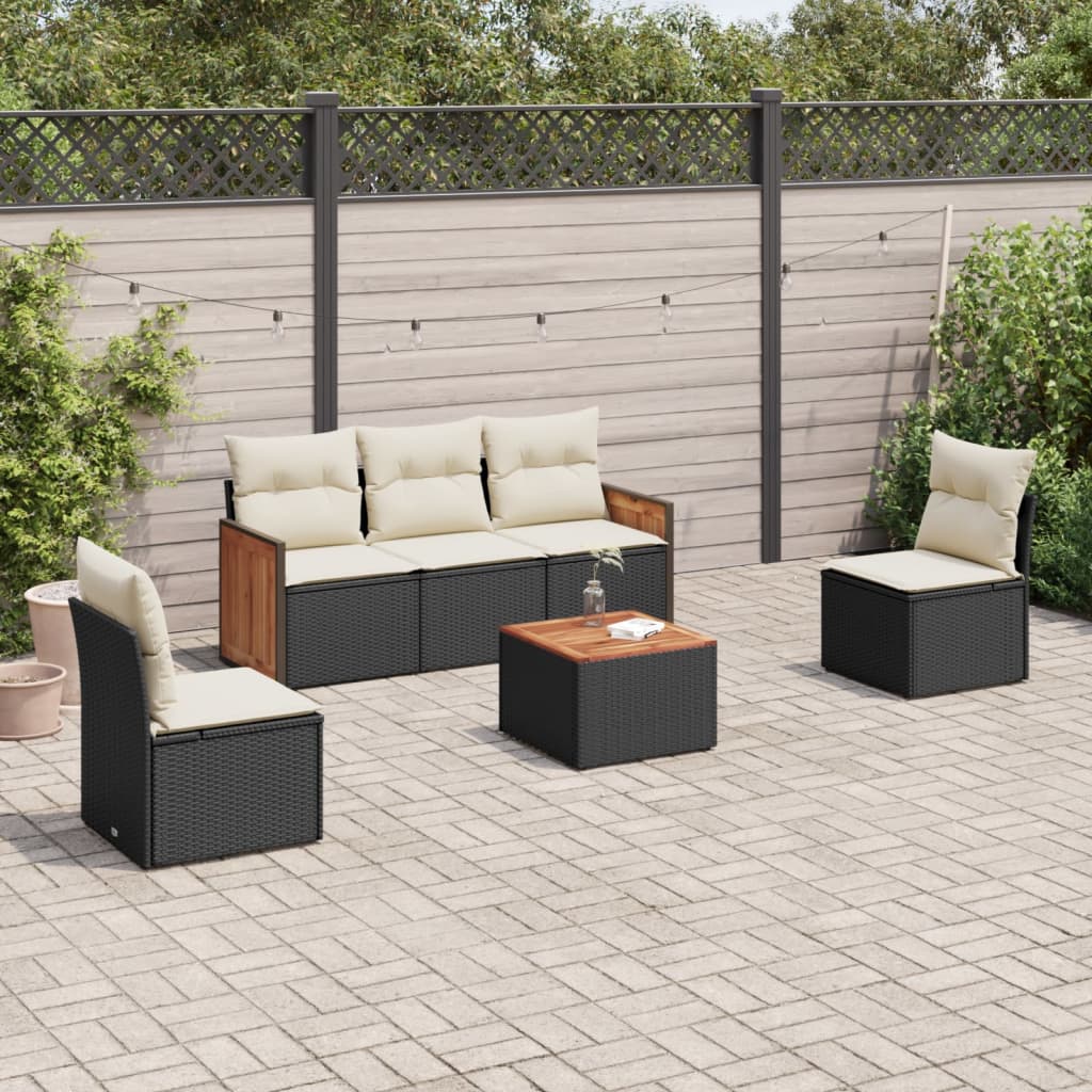 6-delige Loungeset met kussens poly rattan zwart is nu te koop bij PeponiXL, paradijselijk wonen!