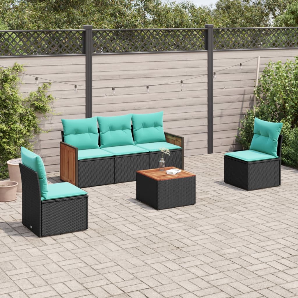 6-delige tuinbankset met kussens van zwart polyrotan is nu te koop bij PeponiXL, paradijselijk wonen!