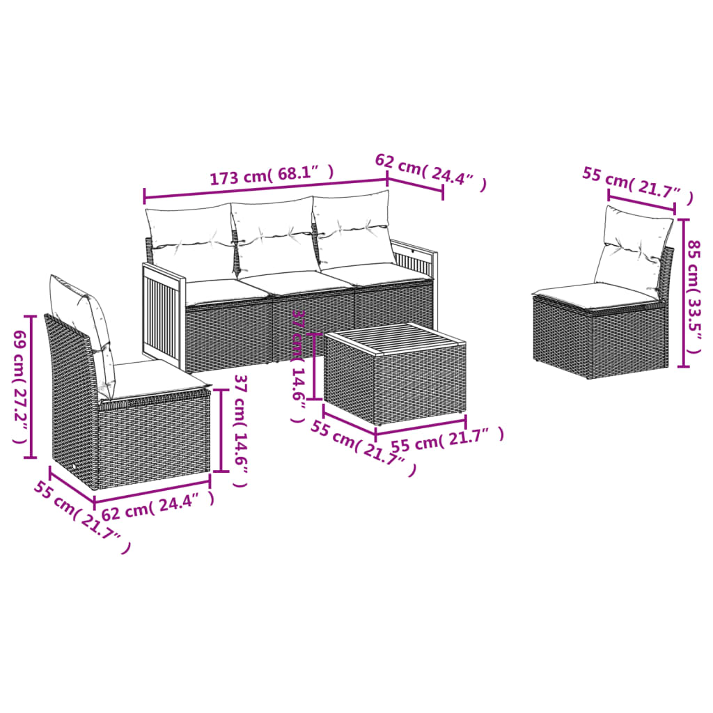 6-delige tuinbankset met kussens, grijs polyrotan is nu te koop bij PeponiXL, paradijselijk wonen!