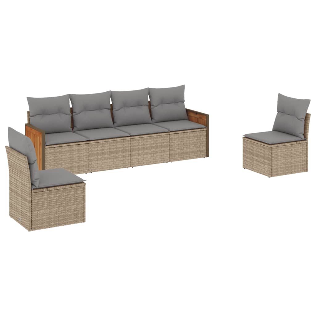 6-delige Loungeset met kussens poly rattan beige is nu te koop bij PeponiXL, paradijselijk wonen!