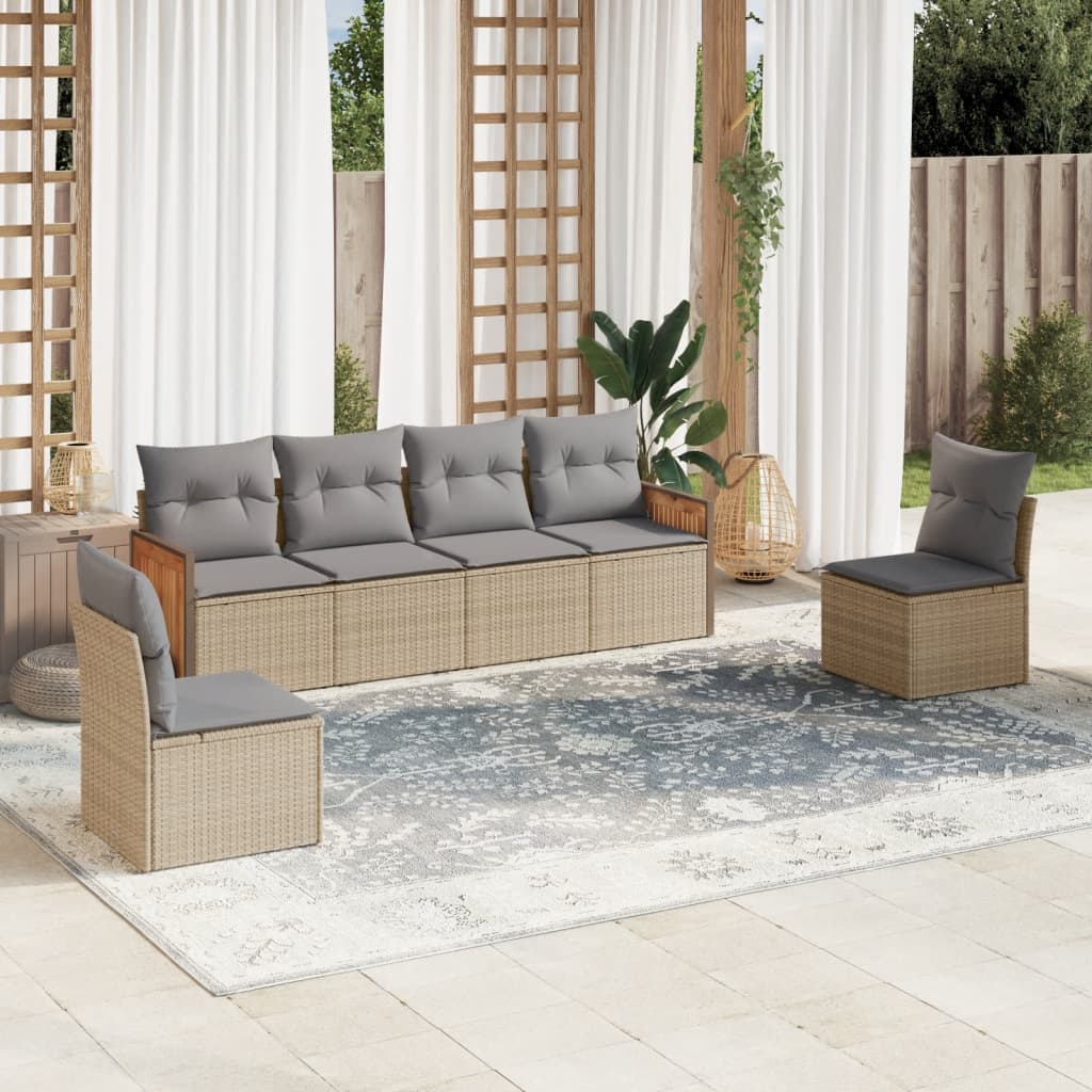 6-delige Loungeset met kussens poly rattan beige is nu te koop bij PeponiXL, paradijselijk wonen!
