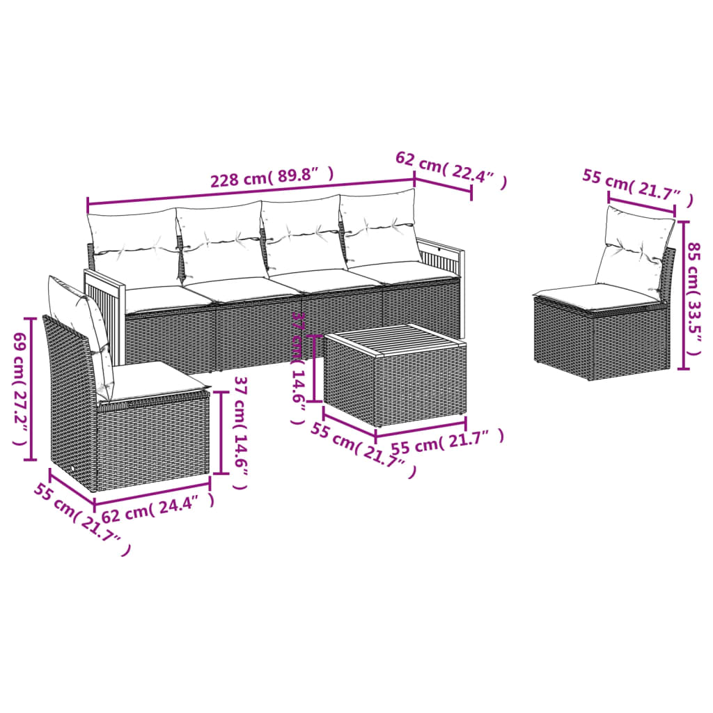 7-delige tuinbankset met kussens van zwart polyrotan is nu te koop bij PeponiXL, paradijselijk wonen!